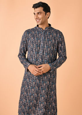 Manyavar Men Teal Blue Extravaganza Kurta Pajama