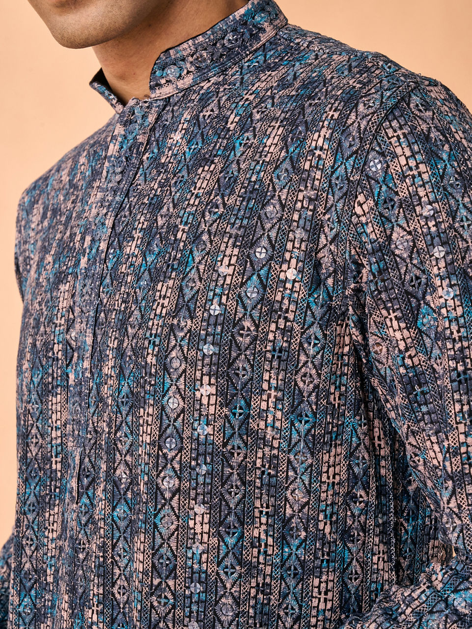 Manyavar Men Teal Blue Extravaganza Kurta Pajama