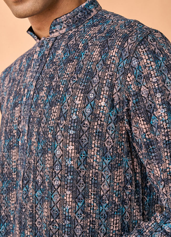 Manyavar Men Teal Blue Extravaganza Kurta Pajama