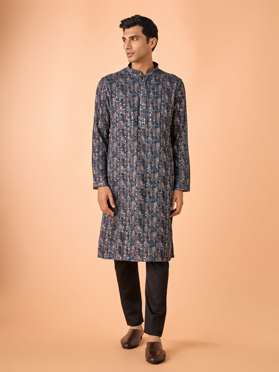 Manyavar Men Teal Blue Extravaganza Kurta Pajama