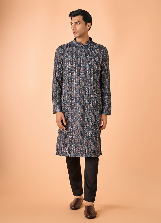 Manyavar Men Teal Blue Extravaganza Kurta Pajama