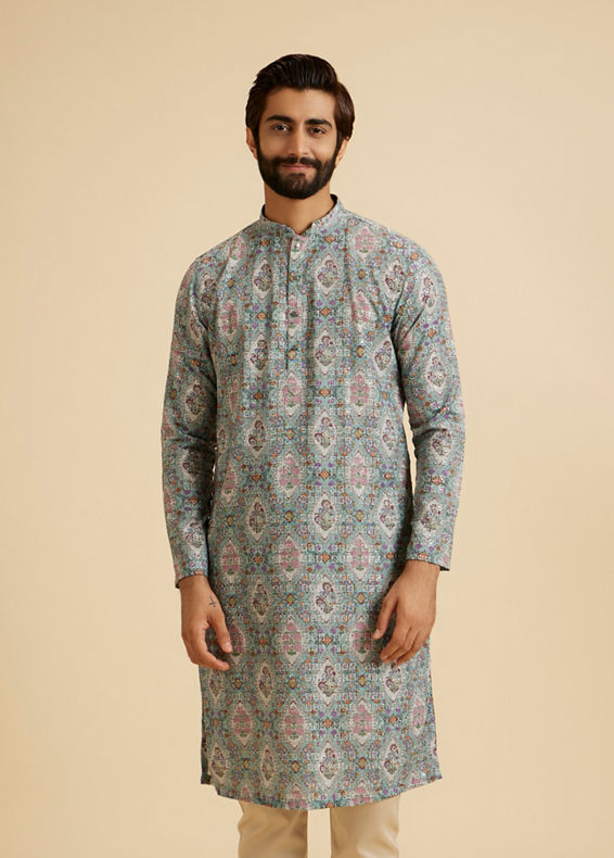 Manyavar Men Aqua Green Exquisite Kurta Pajama