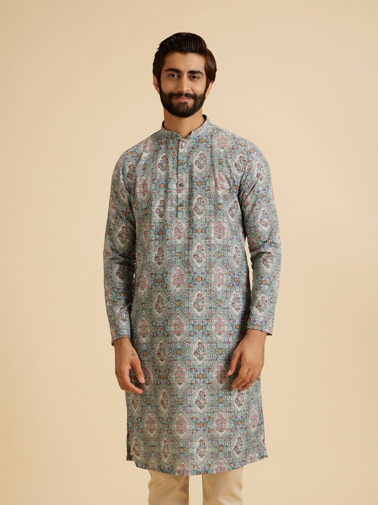 Manyavar Men Aqua Green Exquisite Kurta Pajama