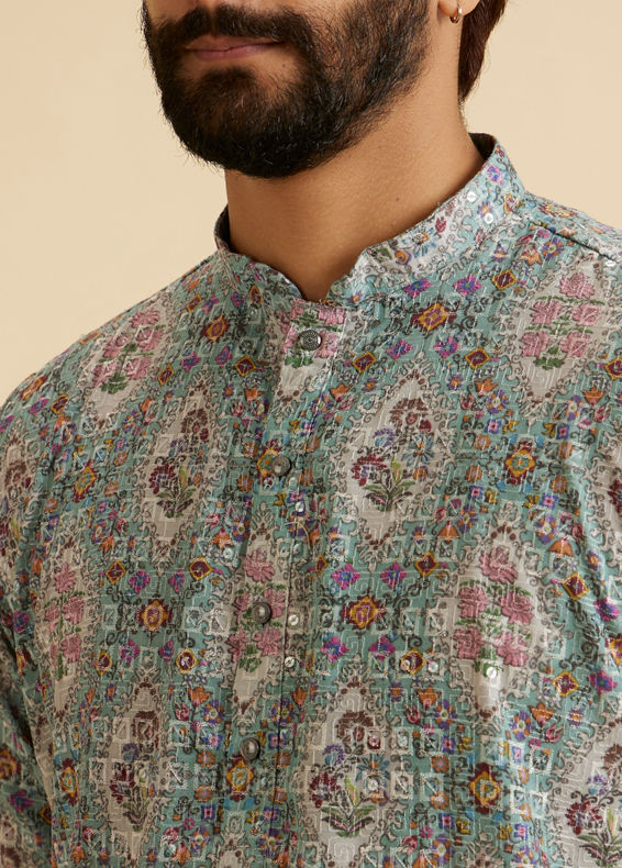 Manyavar Men Aqua Green Exquisite Kurta Pajama