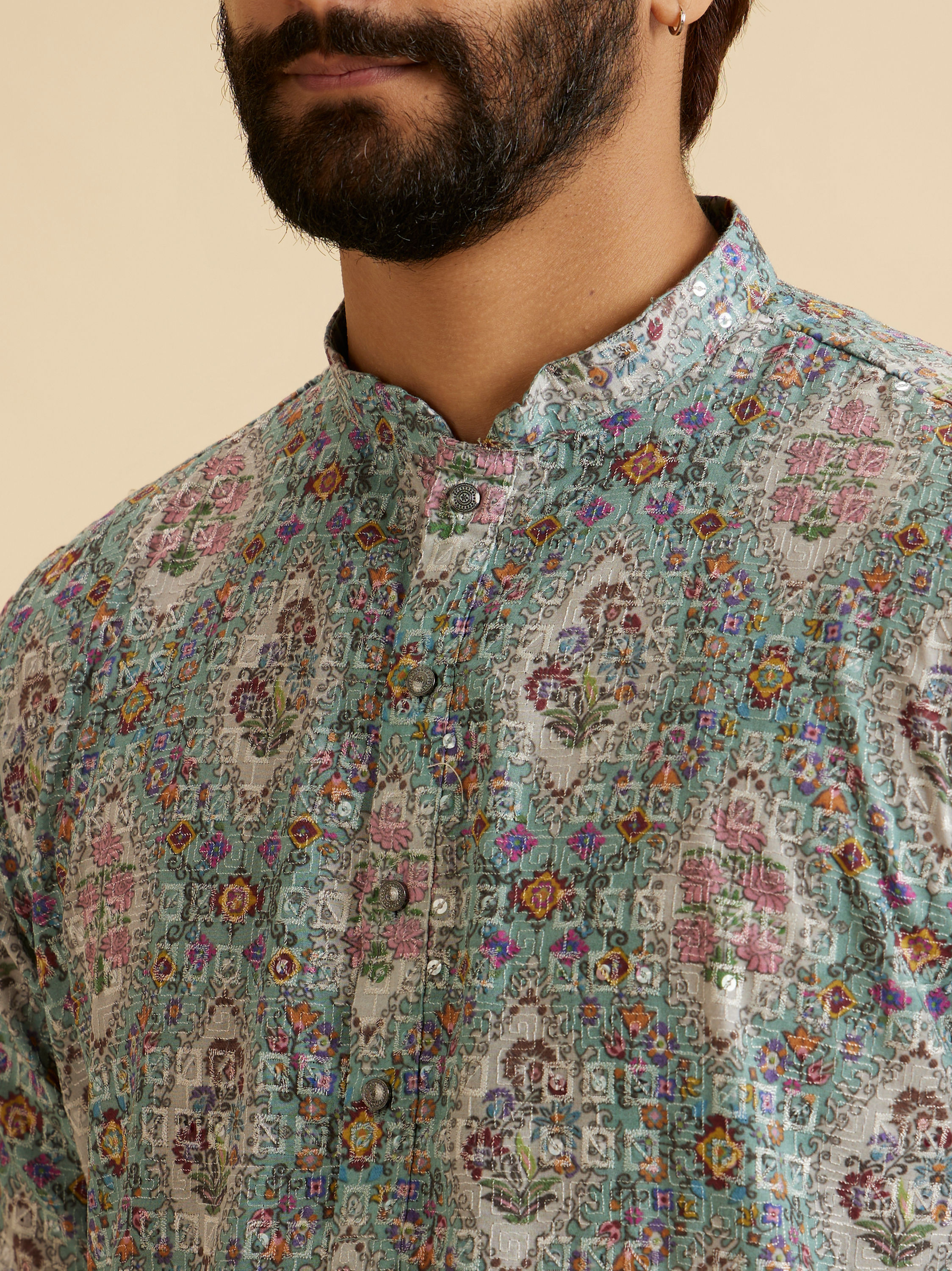 Manyavar Men Aqua Green Exquisite Kurta Pajama