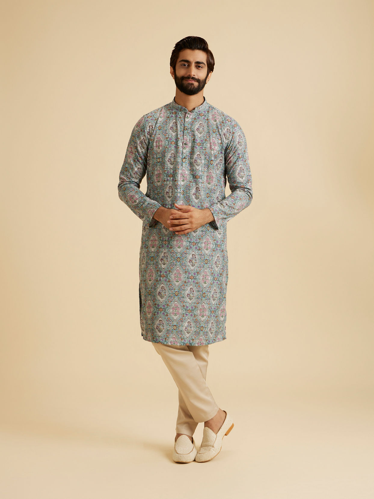 Manyavar Men Aqua Green Exquisite Kurta Pajama