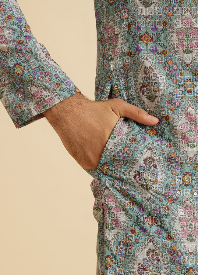 Manyavar Men Aqua Green Exquisite Kurta Pajama