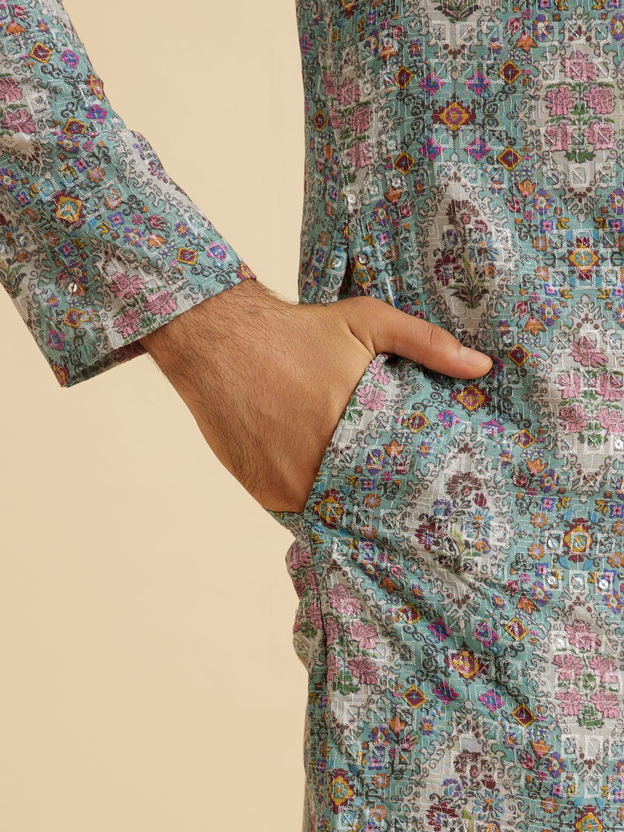 Manyavar Men Aqua Green Exquisite Kurta Pajama
