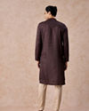 Manyavar Men Elegant Dark Brown Satin Kurta Pajama