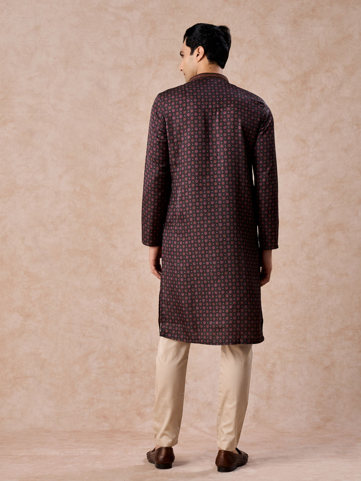Manyavar Men Elegant Dark Brown Satin Kurta Pajama