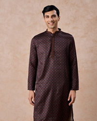 Manyavar Men Elegant Dark Brown Satin Kurta Pajama