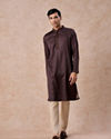 Manyavar Men Elegant Dark Brown Satin Kurta Pajama
