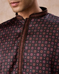 Manyavar Men Elegant Dark Brown Satin Kurta Pajama