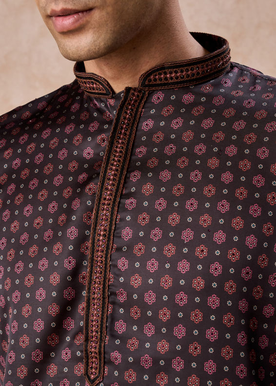 Manyavar Men Elegant Dark Brown Satin Kurta Pajama