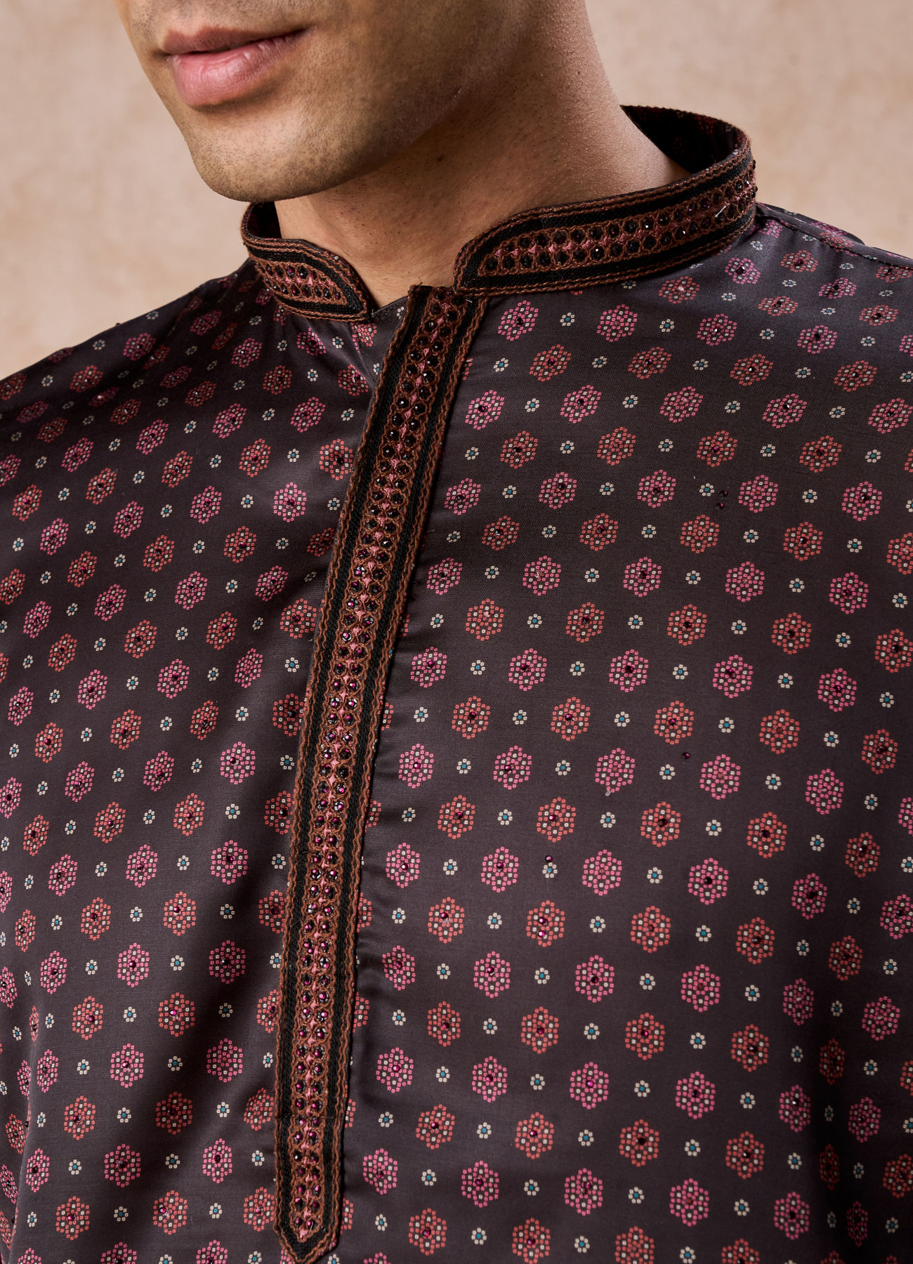 Manyavar Men Elegant Dark Brown Satin Kurta Pajama