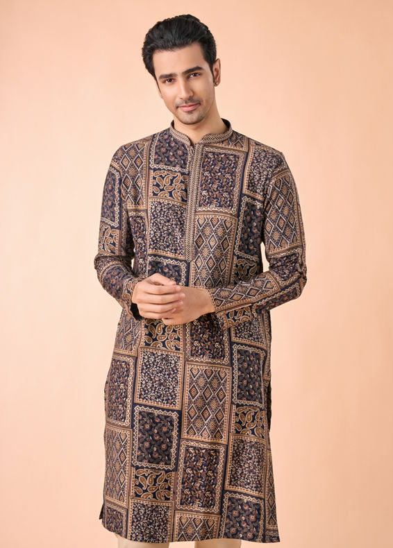 Manyavar Men Dark Blue Majesty Kurta Pajama