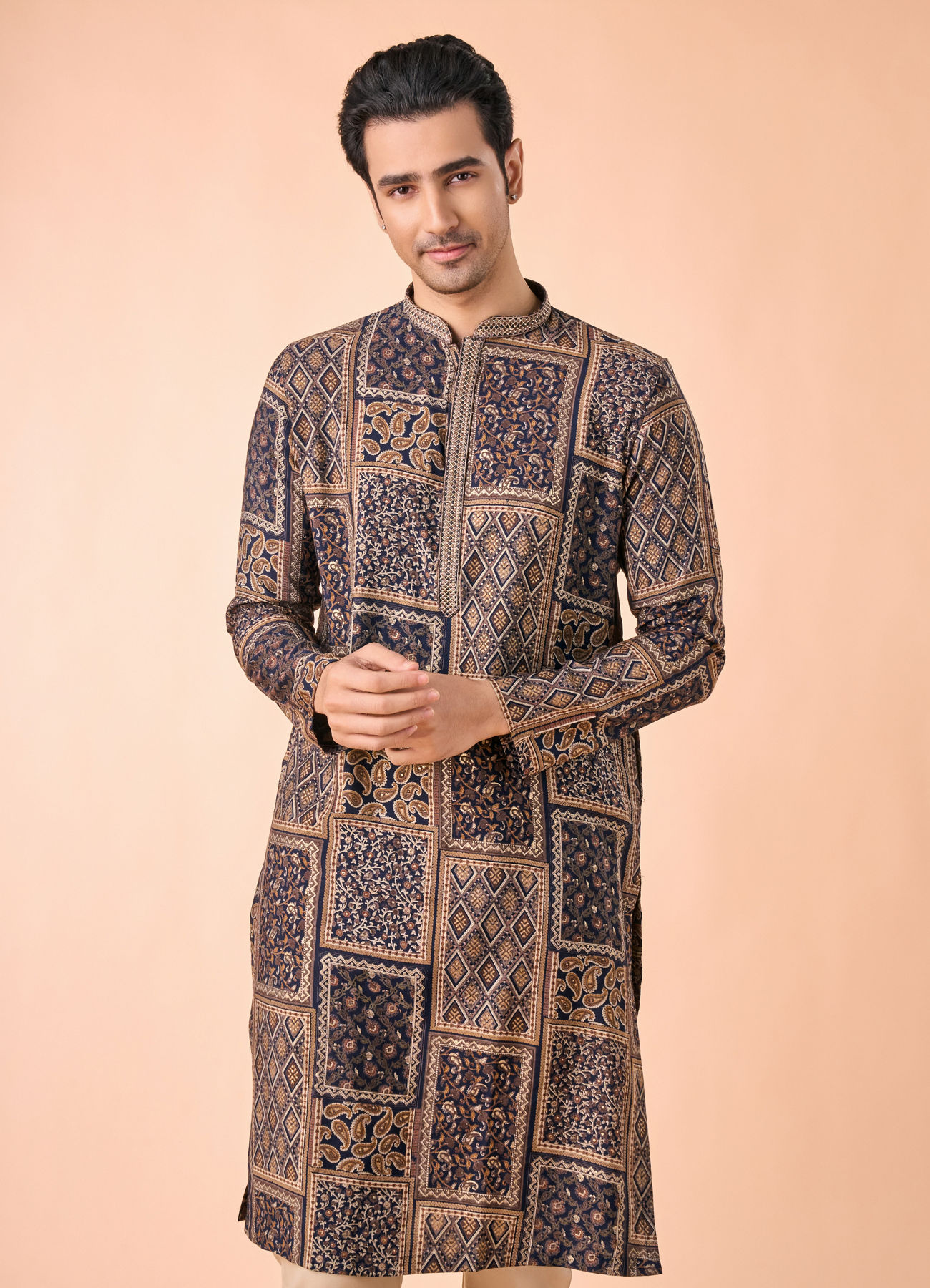 Manyavar Men Dark Blue Majesty Kurta Pajama