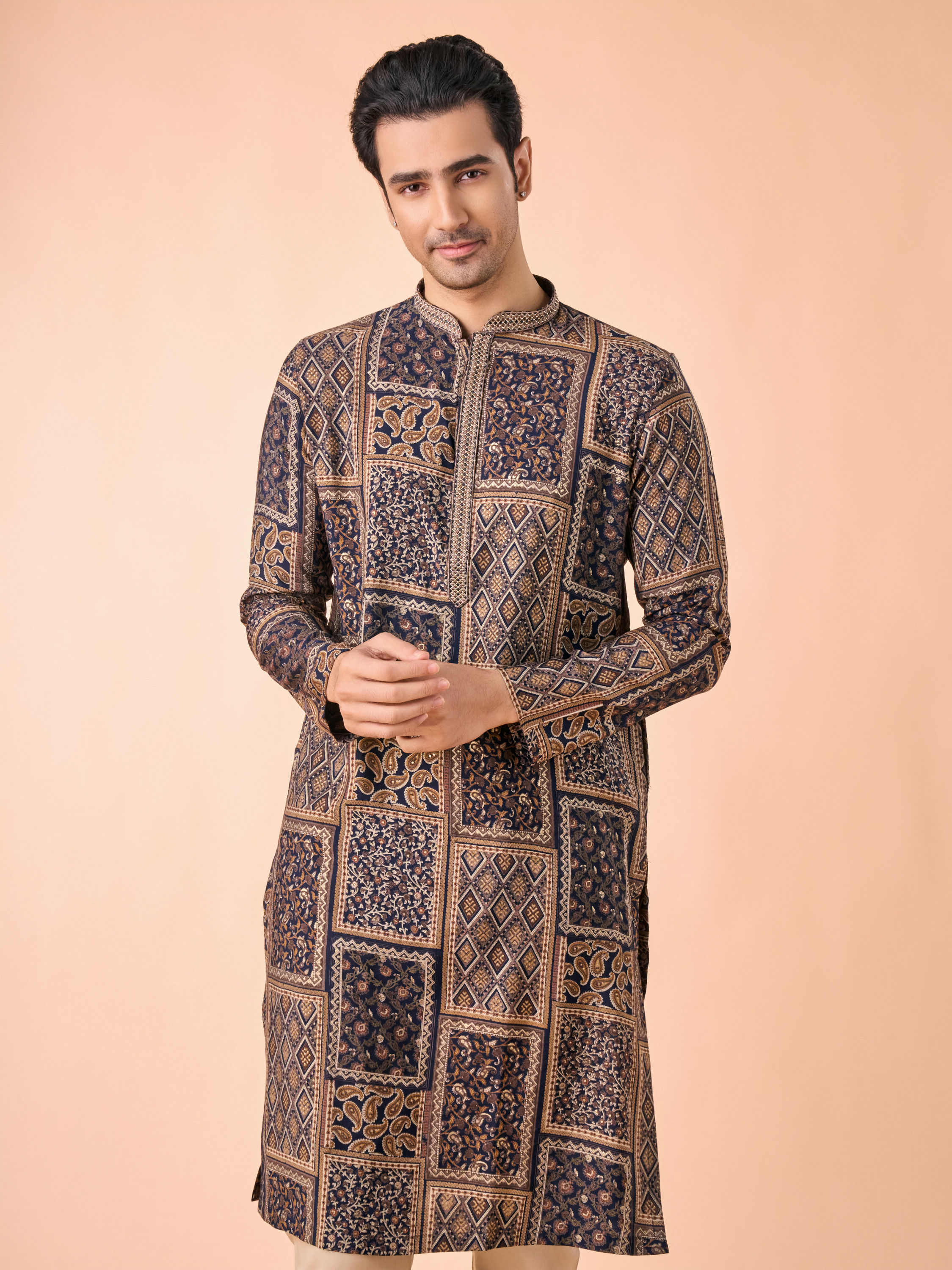 Manyavar Men Dark Blue Majesty Kurta Pajama