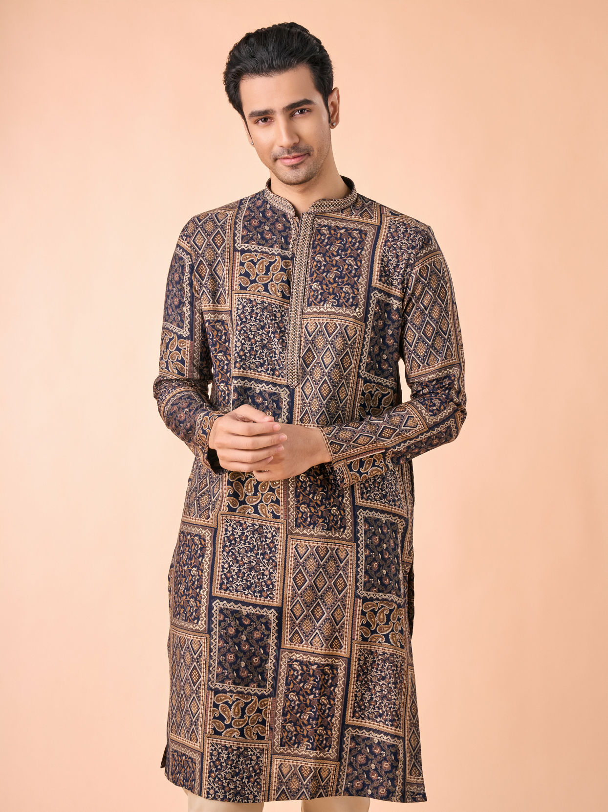 Manyavar Men Dark Blue Majesty Kurta Pajama