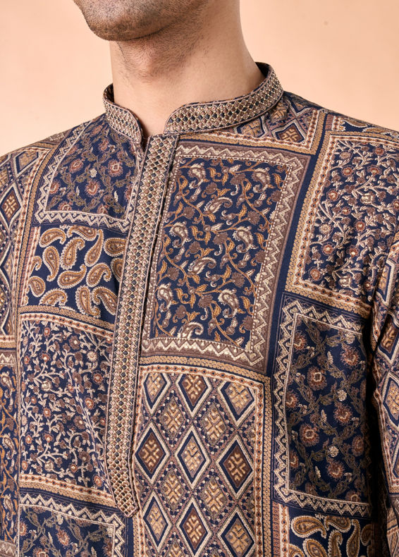 Manyavar Men Dark Blue Majesty Kurta Pajama