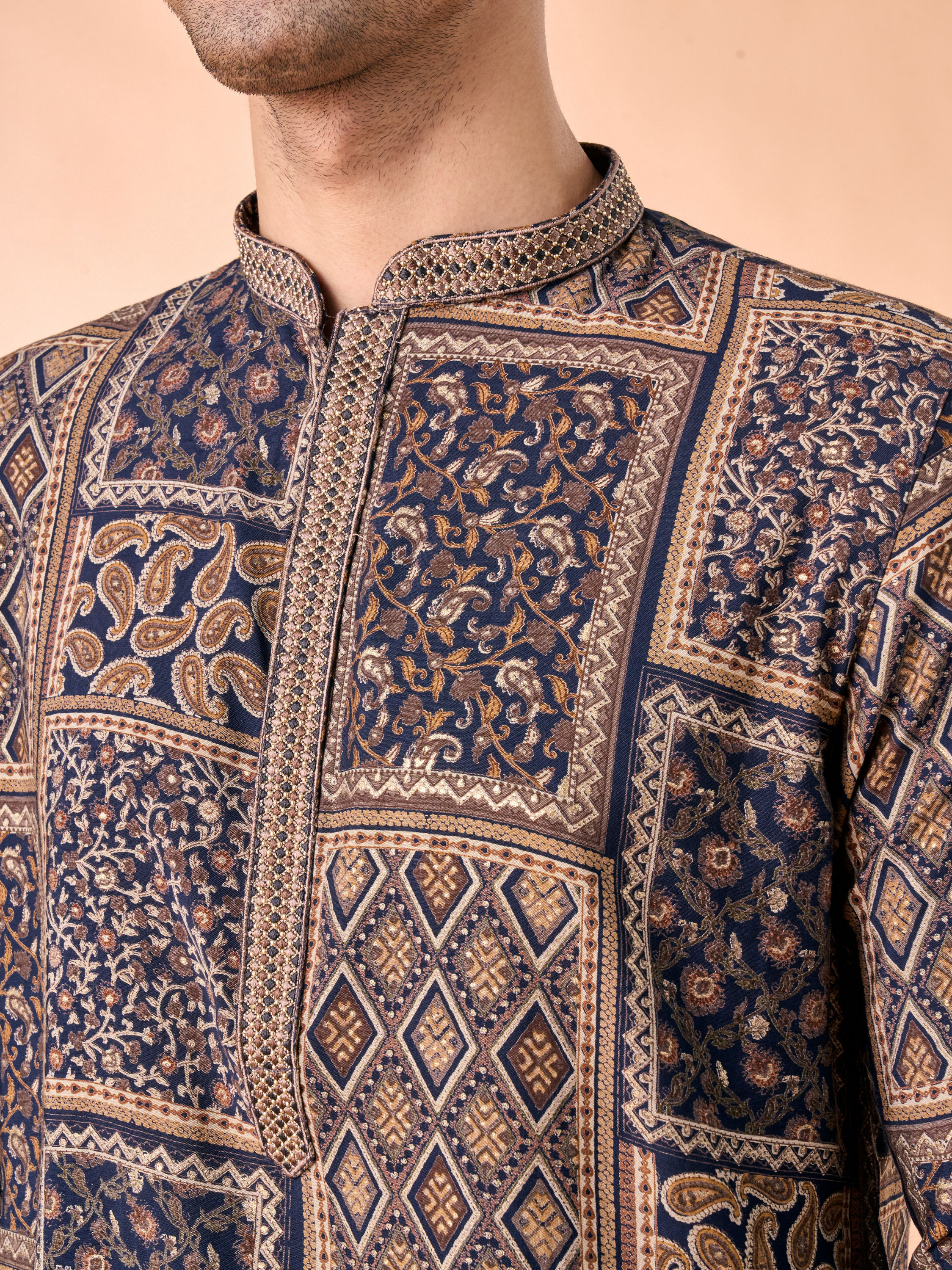 Manyavar Men Dark Blue Majesty Kurta Pajama