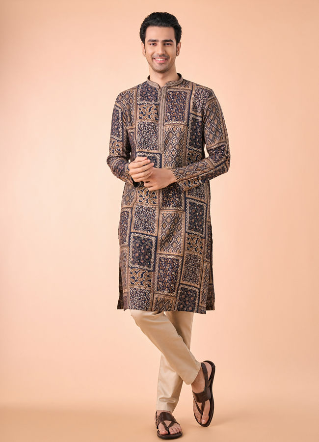 Manyavar Men Dark Blue Majesty Kurta Pajama