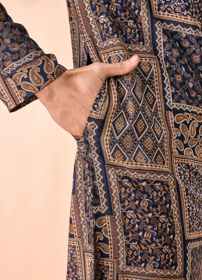 Manyavar Men Dark Blue Majesty Kurta Pajama