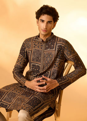 Manyavar Men Dark Blue Majesty Kurta Pajama