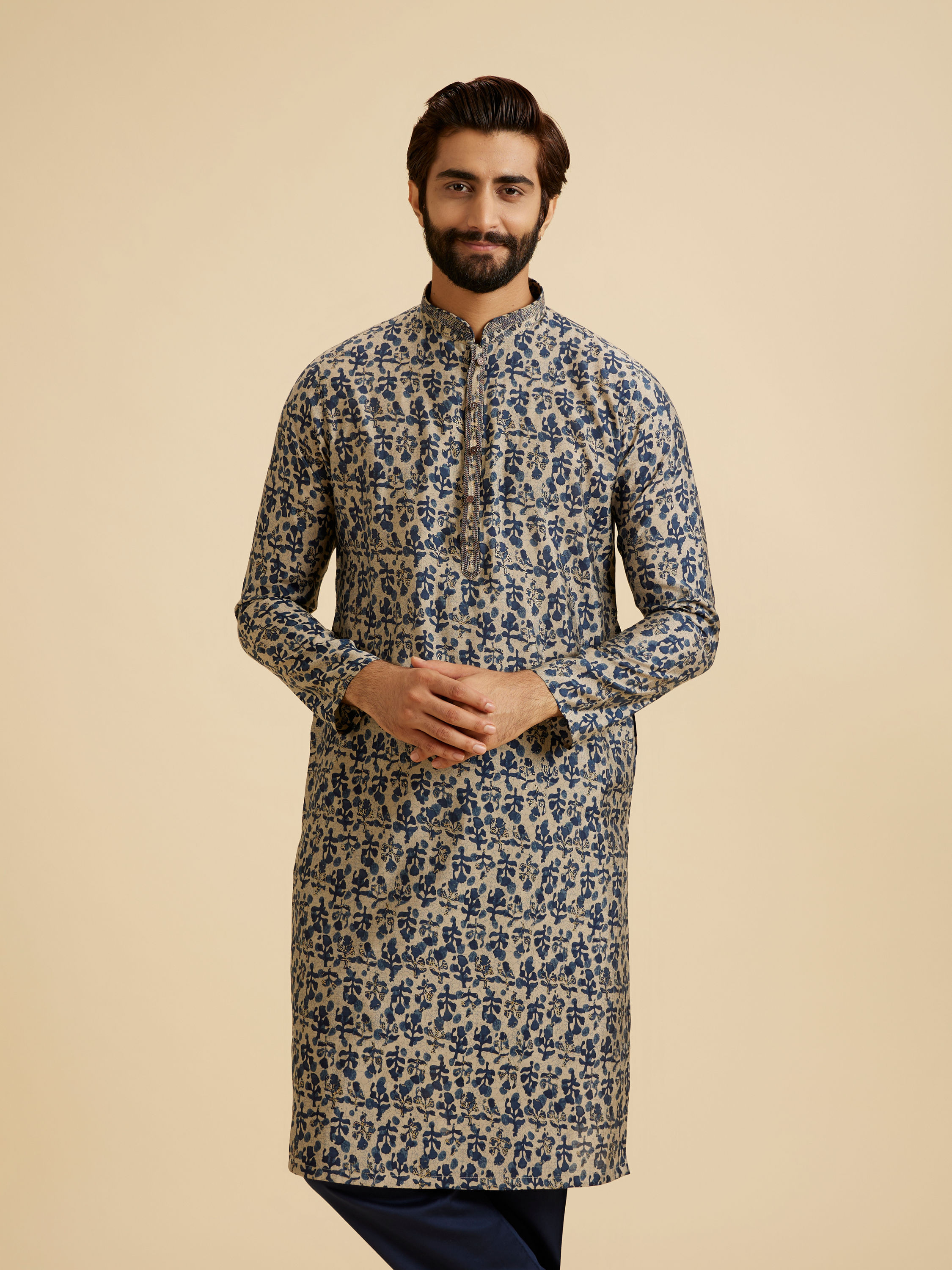Manyavar Men Regal Blue Kurta Pajama Set