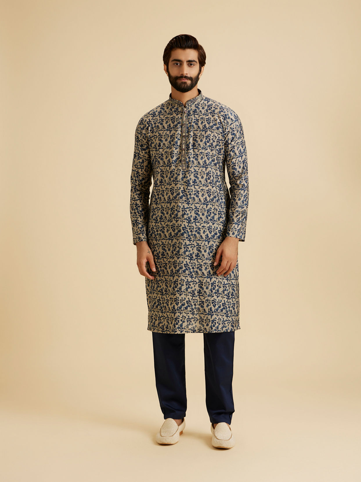 Manyavar Men Regal Blue Kurta Pajama Set
