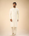 Manyavar Men Elegant Cream Jacquard Kurta Pajama