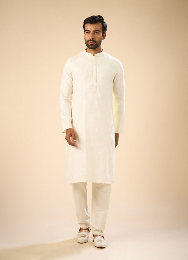 Manyavar Men Elegant Cream Jacquard Kurta Pajama