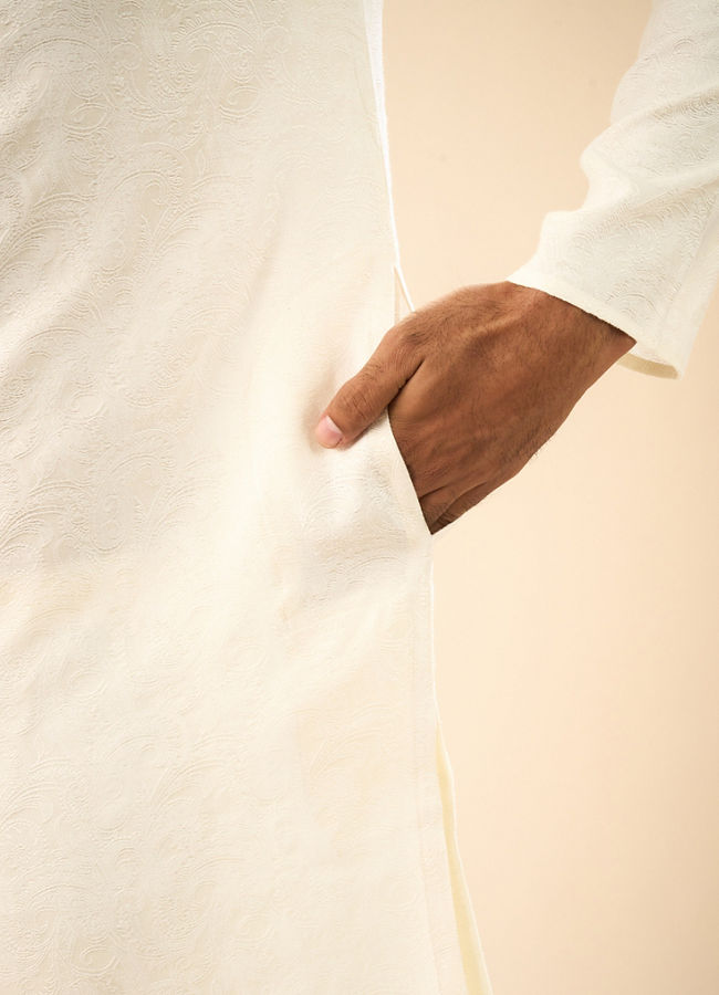 Manyavar Men Elegant Cream Jacquard Kurta Pajama