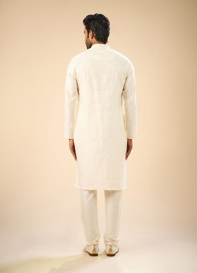 Manyavar Men Elegant Cream Jacquard Kurta Pajama