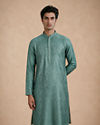 Manyavar Men Aqua Green Blended Viscose Kurta Pajama with Basic Design