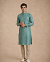 Manyavar Men Aqua Green Blended Viscose Kurta Pajama with Basic Design