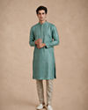 Manyavar Men Aqua Green Blended Viscose Kurta Pajama with Basic Design