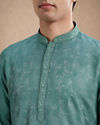 Manyavar Men Aqua Green Blended Viscose Kurta Pajama with Basic Design