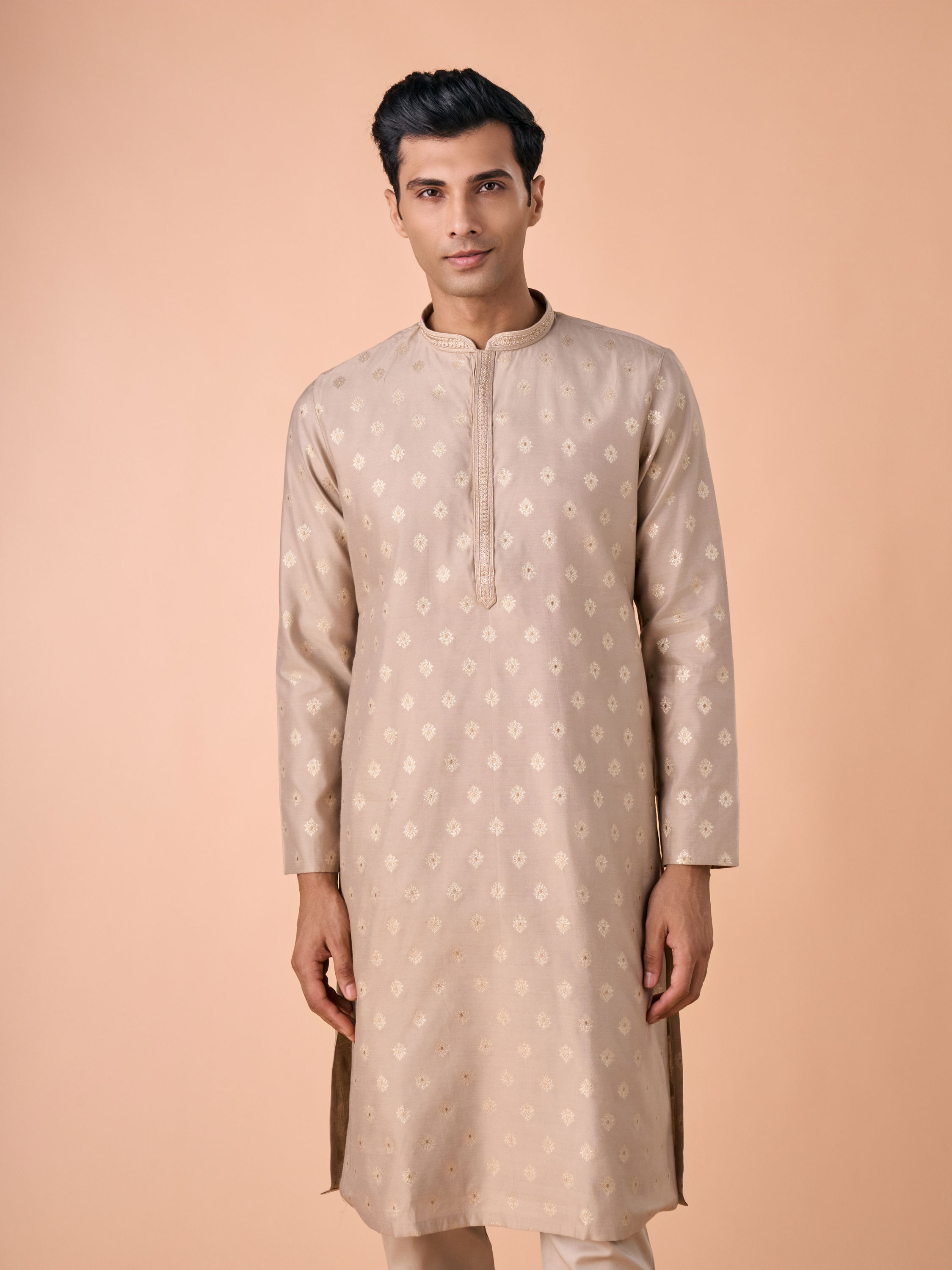 Manyavar Men Elegant Beige Kurta Pajama Set