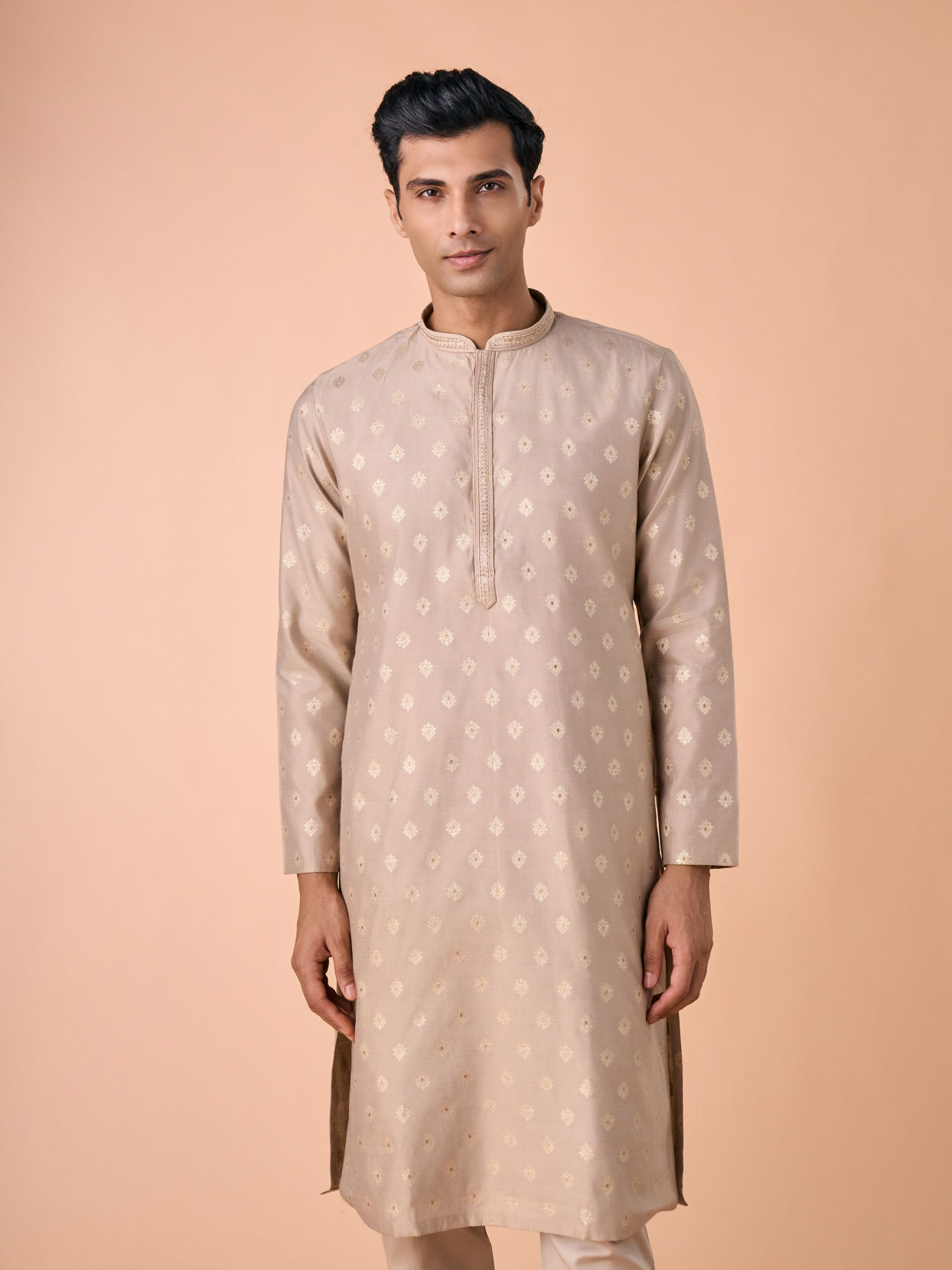 Manyavar Men Elegant Beige Kurta Pajama Set