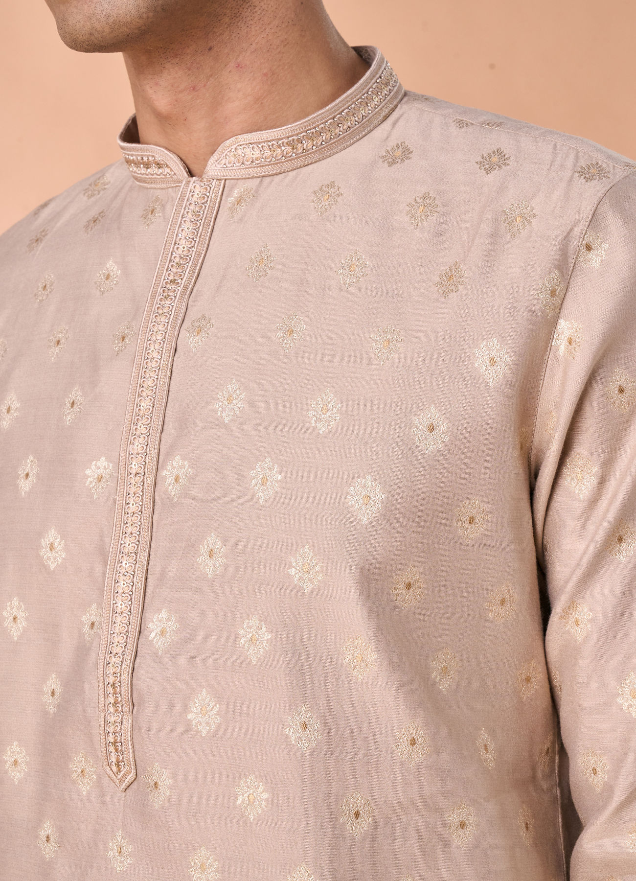 Manyavar Men Elegant Beige Kurta Pajama Set