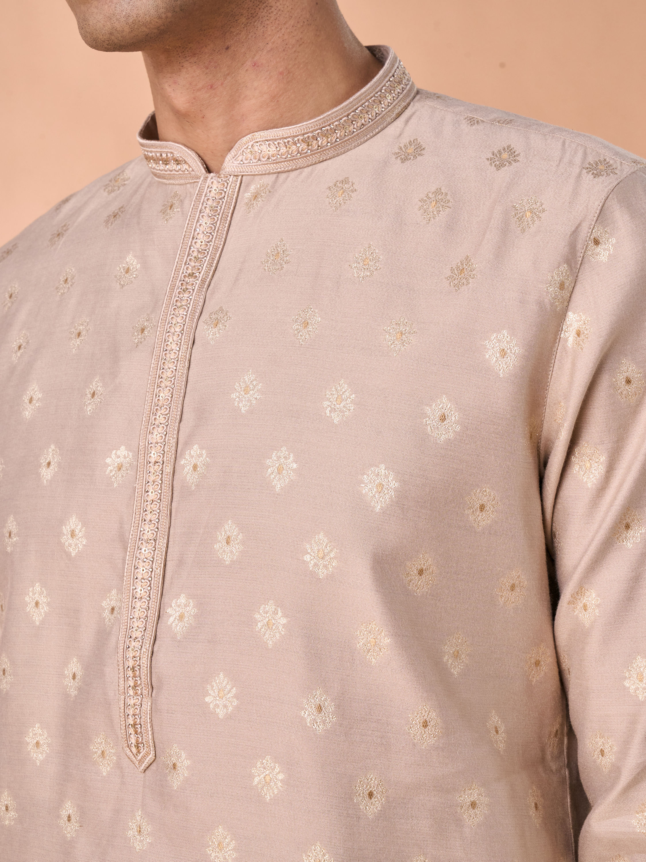 Manyavar Men Elegant Beige Kurta Pajama Set