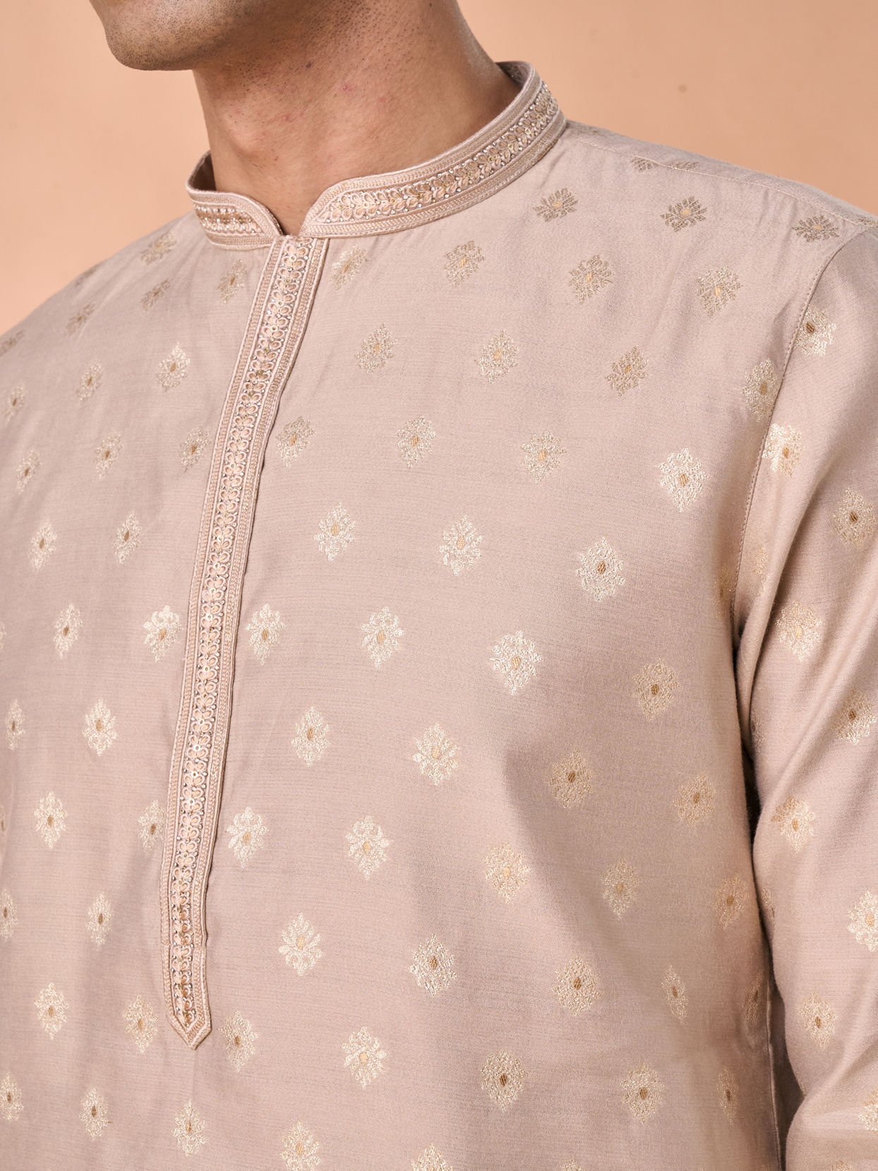 Manyavar Men Elegant Beige Kurta Pajama Set