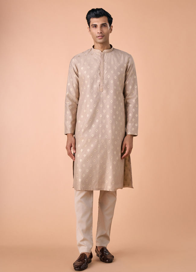 Manyavar Men Elegant Beige Kurta Pajama Set