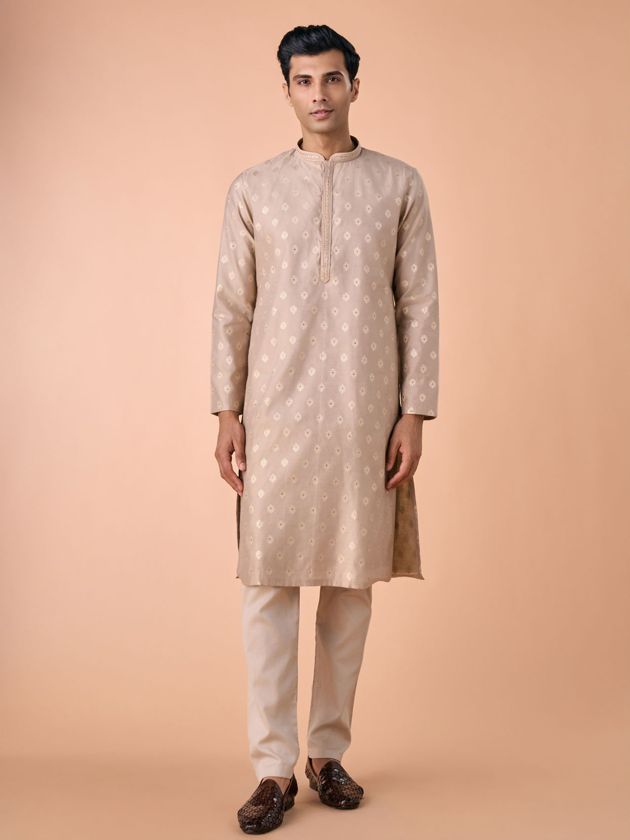 Manyavar Men Elegant Beige Kurta Pajama Set