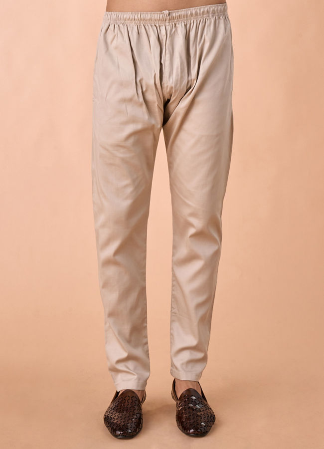 Manyavar Men Elegant Beige Kurta Pajama Set