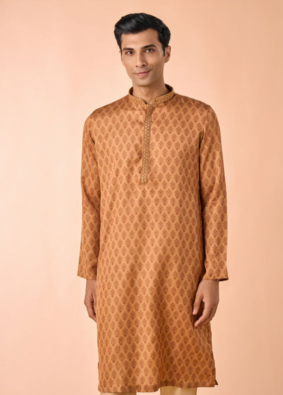 Manyavar Men Tan Satin Kurta Pajama