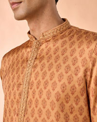 Manyavar Men Tan Satin Kurta Pajama
