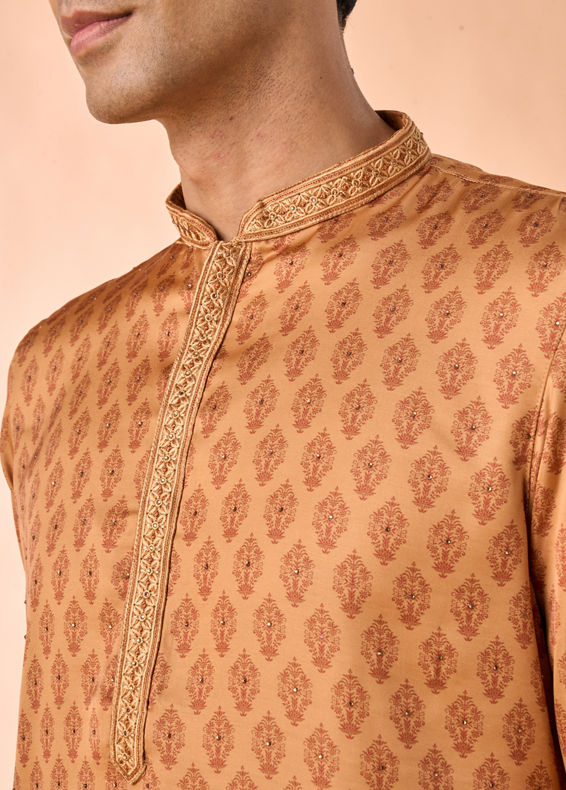 Manyavar Men Tan Satin Kurta Pajama