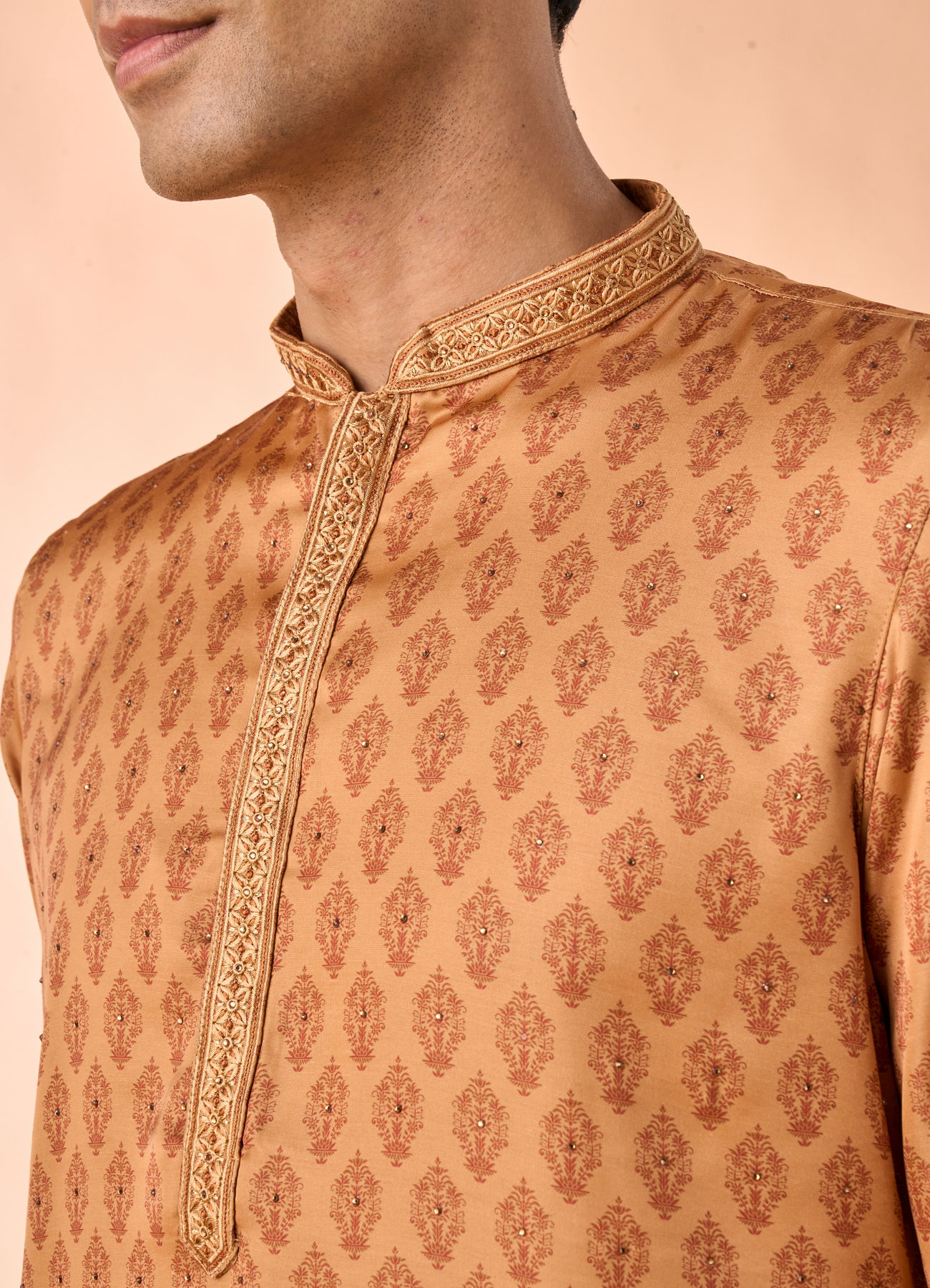 Manyavar Men Tan Satin Kurta Pajama